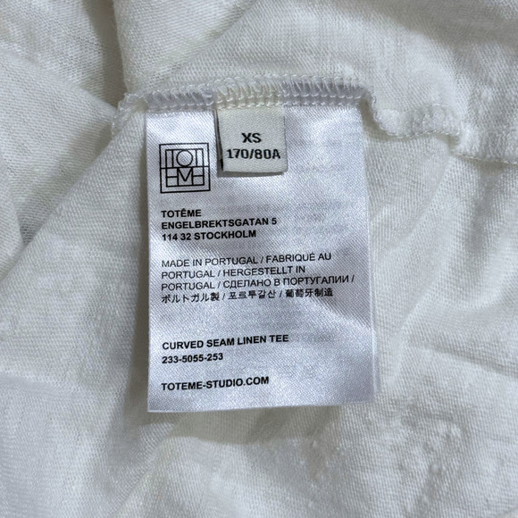Toteme Curved Seam Linen Tee White Women's size XS Minimalist Old Money Preppy - Picture 6 of 8